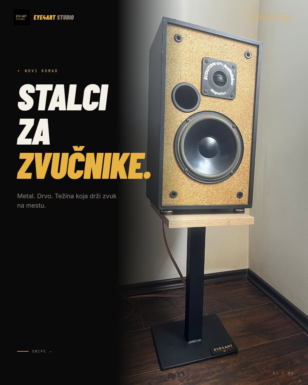 Stalak za zvučnik — metal i drvo, Eye4Art Studio Beograd